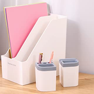 Photo 1 of Large Capacity Magazine File Holder, Folder Holder, ABS Magazine Organizer-Storage Container for Office Desktop with 2 Stationery Storage And Vertical Removable Compartments
