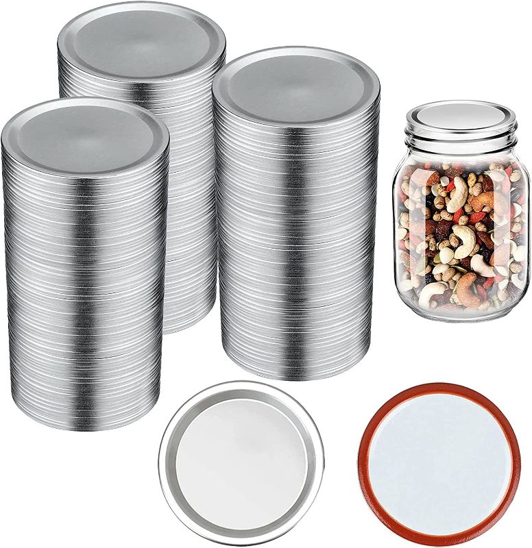 Photo 1 of 100-Count, Wide Reusable Mouth Canning Lids Split-Type Metal Wide Leak Proof Mason Jar Lids for Canning - Food Grade Material, 100% Fit & Airtight for Regular Mouth Jars(86mm, Wide Mouth)
