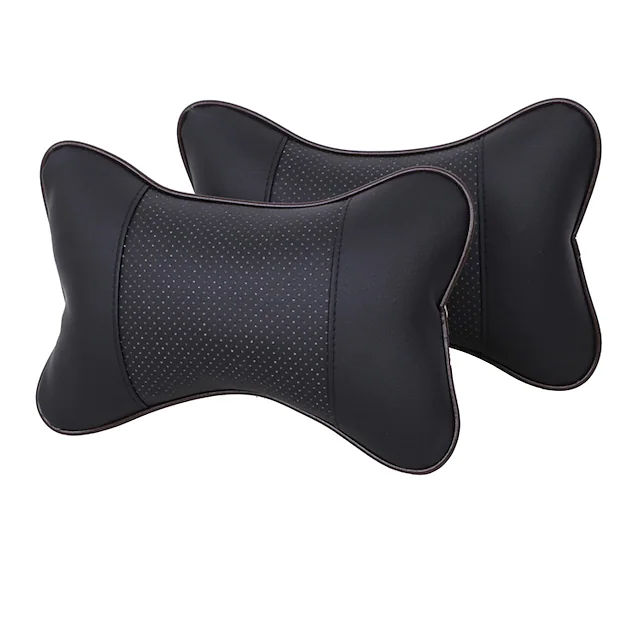 Photo 1 of 2pcs Car Neck Pillows Both Side Pu Leather Pack Headrest For Head Pain Relief Filled Fiber Universal Car Pillow