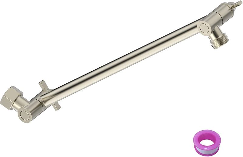 Photo 2 of 8 Inch Shower Head Extension Arm Brushed Nickel. Solid Brass Adjustable Shower Arm Extension. Lower Or Raise Any Rain Or Handheld Showerhead To Your Height & Angle – Universal Connection
