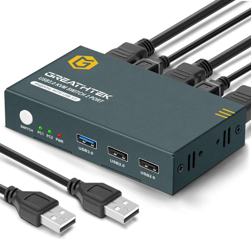 Photo 2 of USB 3.0 KVM Switch HDMI 2 Port Ultra HD 4K@60Hz, KVM Switches with USB 3.0 Port High-Speed Transmission Share USB Devices, 2 PCs Share 1 Monitor with Button Switch, with 2 USB 3.0 and 2 HDMI Cables
