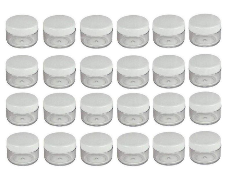 Photo 2 of 24 Pcs 15ML 0.5OZ Round Shaped Refillable Clear Container with White Plastic Screw Cap Lid for Makeup Water Lotion Cream Nail Powder Sample Storage Bottle Jar
