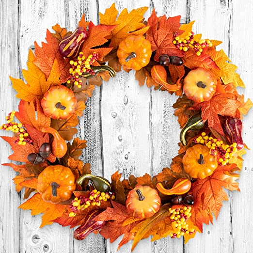 Photo 1 of lWreaths for Front Door, Large Autumn Pumpkin Harvest Thanksgiving Wreath Reef Outside Outdoor Indoor Farmhouse Home Door Decor Decorations