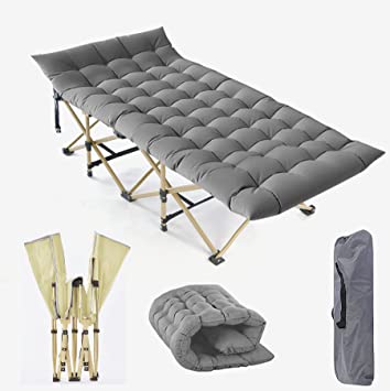 Photo 1 of ZZYYQ Folding Camping Cot, Heavy Duty Sleeping Cots with Carry Bag, Double Layer Oxford Portable Travel Camp Cots for Home, Office Nap and Outdoor Beach