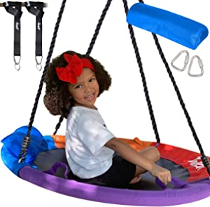 Photo 1 of 40 Inch 700lb 2 Kids Weight Capacity Flying Saucer Tree Swing - Heavy Duty Disk Swing with Straps, Adjustable Ropes, Handles and Pillow - Large Round Tree Swing for Kids Outdoor- Swing Gift for Kids