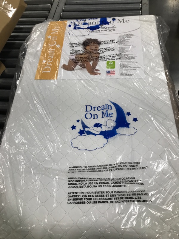 Photo 2 of Dream On Me Holly 3” Fiber Portable Crib Mattress, Greenguard Gold Certified, Waterproof Vinyl Cover, Lightweight Mini Crib Mattress, White