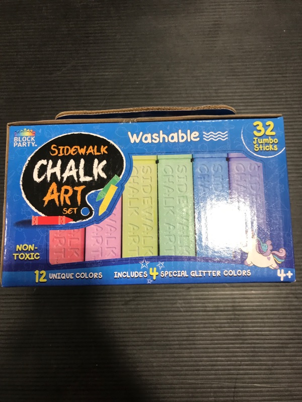 Photo 2 of Block Party Sidewalk Chalk 32-Piece Set - 12 BIG BOLD Colors Includes 4 Glitter Chalk