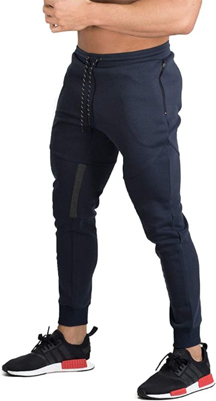 Photo 1 of [Size L] B Mens Jogger Sweatpant, Tapered Athletic Jogger Slim Fit Track Gym Pant Men with Zipper Pocket- Navy