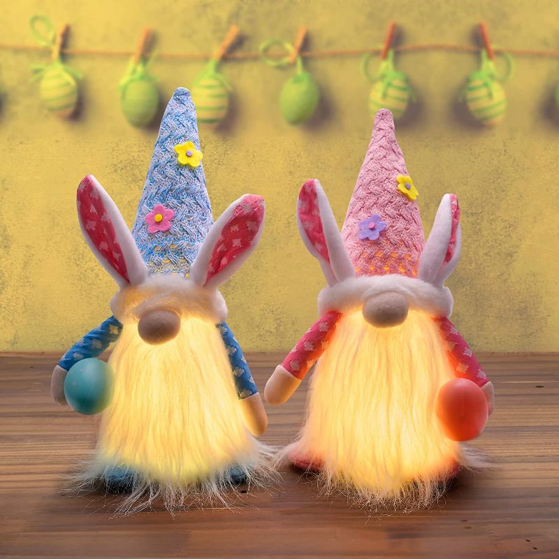 Photo 1 of Easter Gnomes Decorations, 2Pcs Bunny Gnomes Plush with LED Light