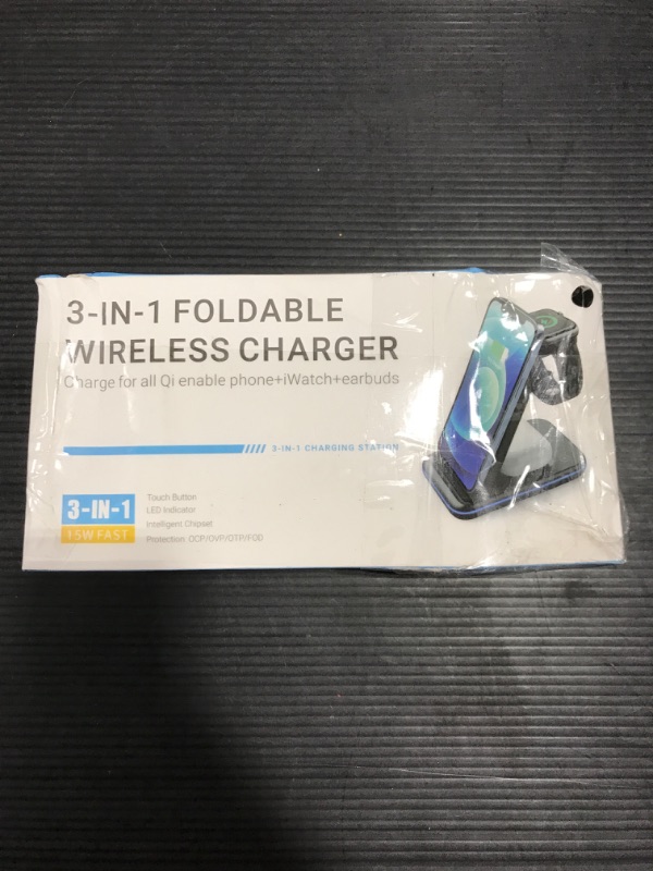 Photo 2 of 3 in 1 Wireless Charging Station, Foldable Wireless Charger- [Compatibles with iPhone 13/12/11/XS/XR Series, AirPods, iWatch, Samsung]