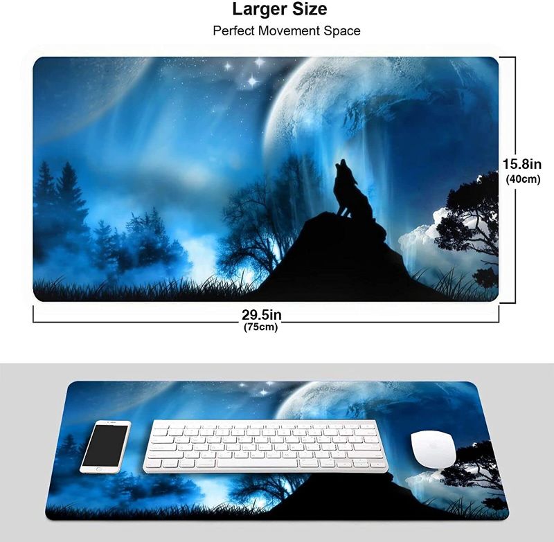 Photo 2 of Large Gaming Mouse Pad Cute Keyboard Pad Cool Wolf Desk Mat for Office Home Extended Mousepad with Stitched Edges 15.8 X 29.5 Inch