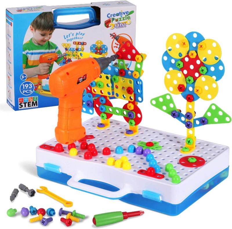 Photo 1 of 193 Pieces STEM Drill Toys Kit, DIY Creative Mosaic Drill Set for Kids