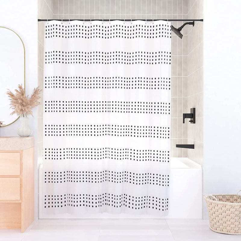 Photo 1 of Boho Shower Curtain, Farmhouse Shower Curtain, Black and White Shower Curtain Set, Size 72x72