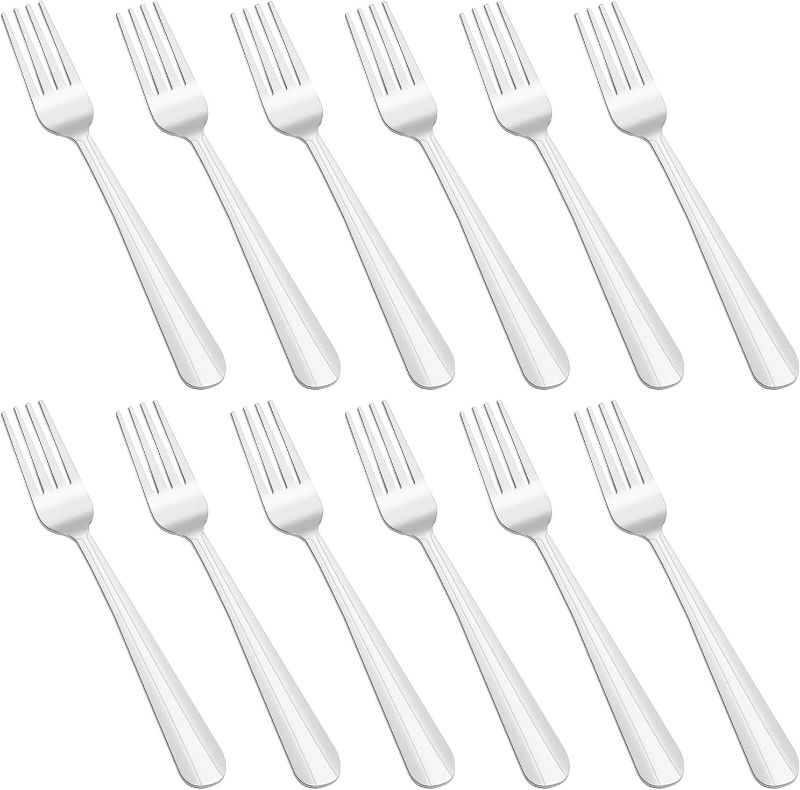 Photo 1 of [2 Packs] KUFUNG Dinner Forks Silverware Set, Dominion Heavy Duty Forks, Stainless Steel Salad Forks Multipurpose Use for Home, Kitchen or Restaurant, 7 Inches (12, 7 inch)