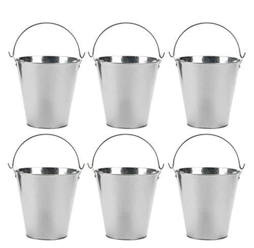 Photo 1 of 6 Pack Round Galvanized Beer Buckets for Parties, 100 oz, Silver, 7 Inch