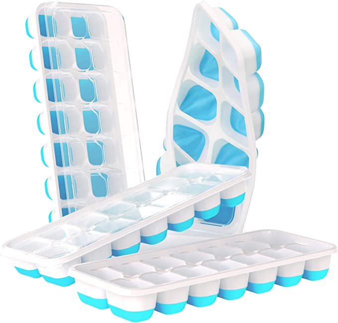 Photo 1 of  Ice Cube Trays 4 Pack, Easy-Release Silicone and Flexible 14-Ice Cube Trays with Spill-Resistant Removable Lid