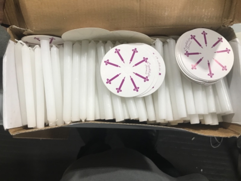 Photo 2 of 200 Church Candles with Drip Protectors for Devotional Candlelight Vigil Service, Box of 200 Candles, Unscented White 5" H X 1/2" D, No Smoke
