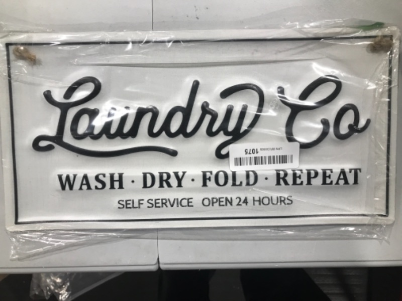 Photo 2 of 20" Vintage Laundry Room Dry Fold Repeat Metal Sign Wall Decor Black White
