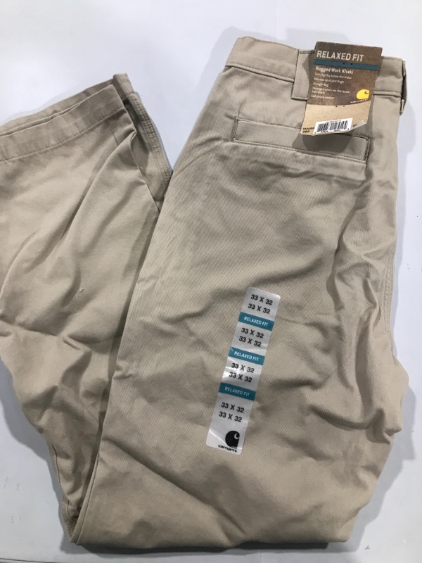 Photo 2 of Carhartt Men's 33x32 Field Khaki Cotton Straight Leg Non-Denim Bottoms
