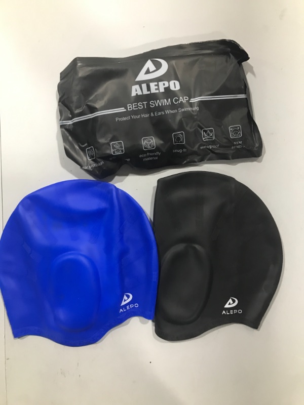 Photo 1 of 2 Pack Unisex Swim Caps with 3D Ear Protection, Durable Flexible Silicone Swimming Hats for Women Men Kids Adults, Bathing Swimming Caps for Short/Long Hair with Ear Plugs & Nose Clip
