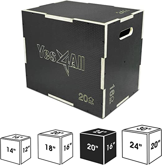 Photo 1 of Yes4All 3 in 1 Non-Slip Wooden Plyo Box, Plyometric Box for Skipping, Jumping, Lunges, Box Jumps, Squats, Step-Ups, Dips, and More