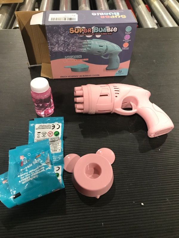 Photo 1 of Bubble Gun Machine for Kids, Automatic Bubble Blower with Bottle Bubble Refill Solution, Summer Toys, Birthday Gifts, Outdoor Toys for Boys Girls Toddlers (Pink)