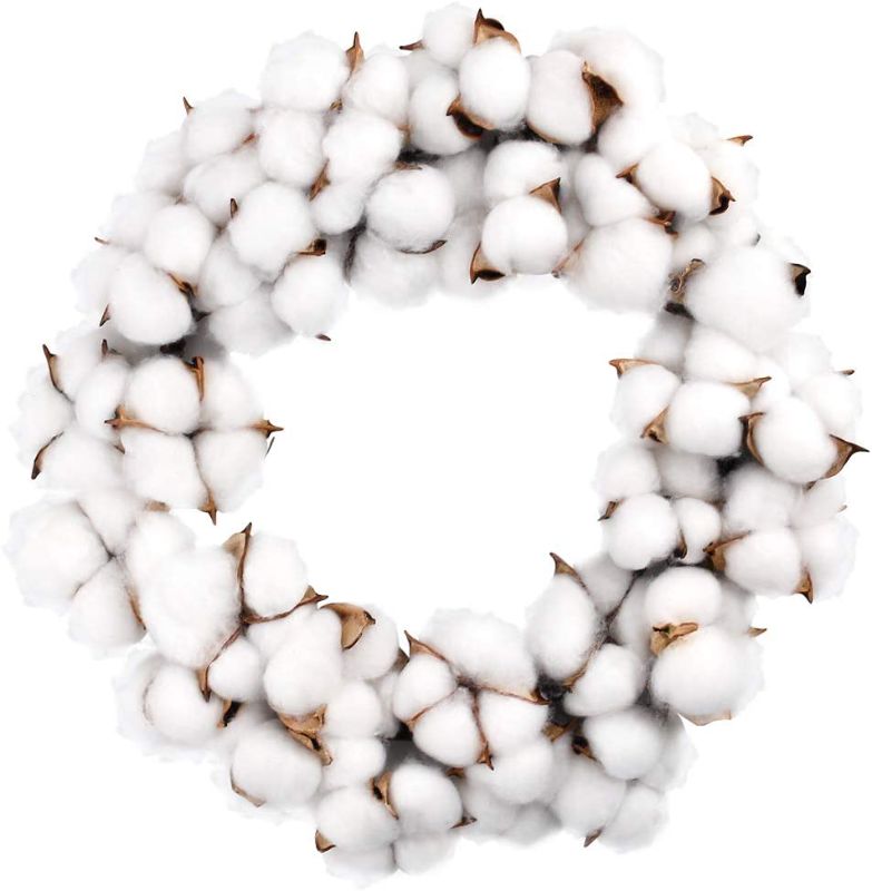 Photo 1 of 12 Inch Cotton Wreath Cotton Boll Wreath Rustic Wreaths for Front Door Wedding Decoration
