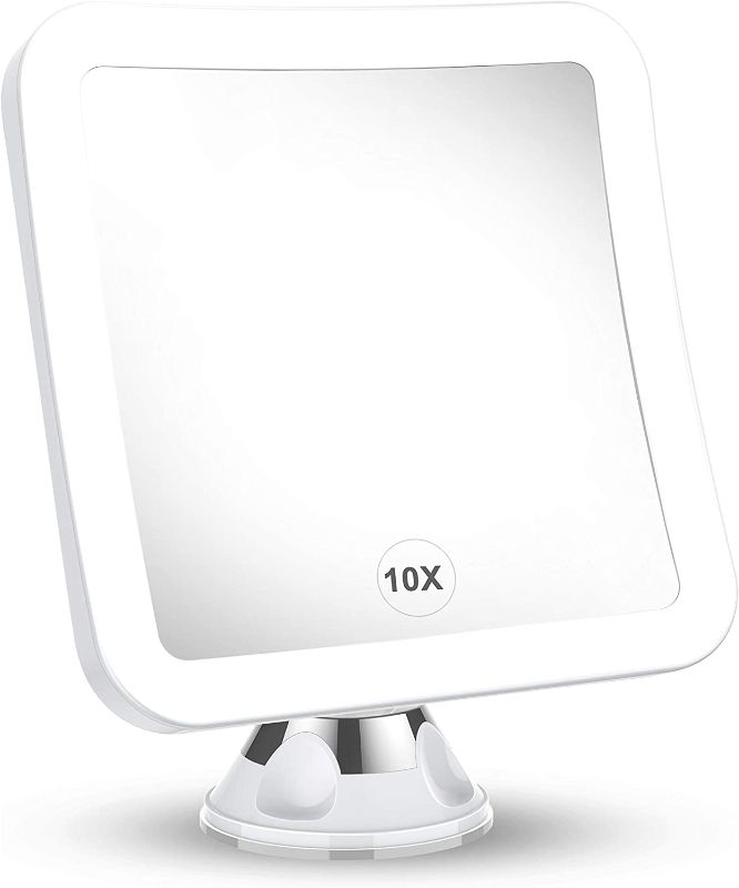 Photo 1 of 2022 Upgraded 10x Magnifying Lighted Makeup Mirror with Natural White LED Lights, 360°Swivel Portable Cordless Makeup Mirrors with Locking Suction Base for Home Bathroom Shower and Travel