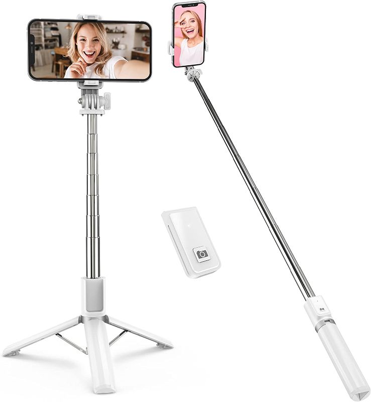 Photo 1 of ATUMTEK 40" Selfie Stick Tripod, Extendable Bluetooth Selfie Stick with Wireless Remote for iPhone 13/12/12 Pro/11/11 Pro/XS/XR/X/8/7 Plus, Samsung, Google, LG, Sony, Huawei Smartphones, White