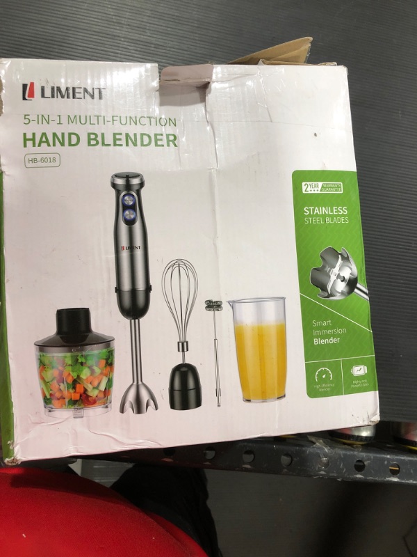 Photo 1 of 20-Speed Immersion Blender, LIMENT 5-in-1 Multi-Purpose Hand Blender, Heavy Duty & Low-Noise DC Motor, With Food Chopper, Whisk, Milk Frother, Mixing Beaker Attachments, 304 Stainless Steel, BPA-Free
