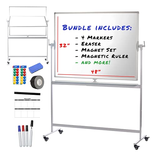 Photo 1 of ?CREATIVE SPACE White Board - 32x48 Inch Rolling, Double Sided Dry Erase Board with Stand for Home & School - 24pc Magnet Set, Magnetic Eraser, Magn
