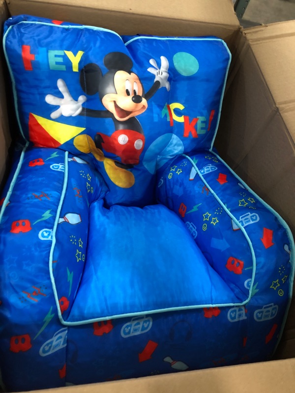 Photo 2 of Idea Nuova Disney Mickey Mouse Kids Nylon Bean Bag Chair with Piping and Top Carry Handle