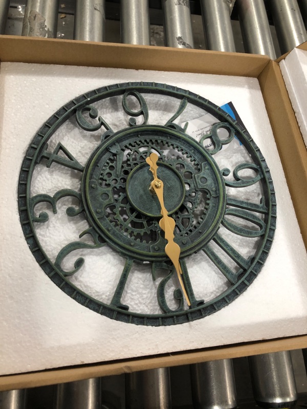 Photo 2 of 12 Inch Round Industrial Vintage Clock Outdoor Waterproof Battery Operated Metal Decorative Clock for Home, Living Room, Kitchen, Den, Garden

