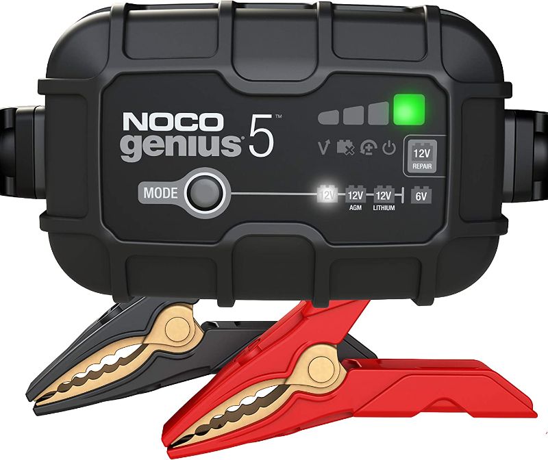 Photo 1 of NOCO GENIUS5, 5-Amp Automatic Smart Charger, 6V and 12V Portable Automotive Car Battery Charger, Battery Maintainer, Trickle Charger and Battery Desulfator with Temperature Compensation