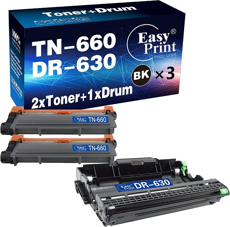 Photo 1 of (3-Pack) Compatible 2-Pack TN-660 TN660 Toner Cartridge + 1-Pack DR-630 DR630 Drum Unit Used for Brother HL-L2340DW L2380DW L2340DWR DCP-L2500D L2540DNR MFC-L2720DW L2700DW Printer, by EasyPrint
