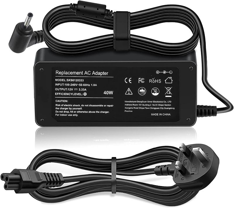 Photo 1 of 40W 26W Laptop Charger for Samsung 11.6" Chromebook XE303C12 XE303C12-A01 3 2 1 303C 503C 500C12 503C12 Smart 300T 500T 700T XE303C12 XE500C13 ATIV Book 9 NP930X2K 12V 3.33A 2.5 x 0.7mm
