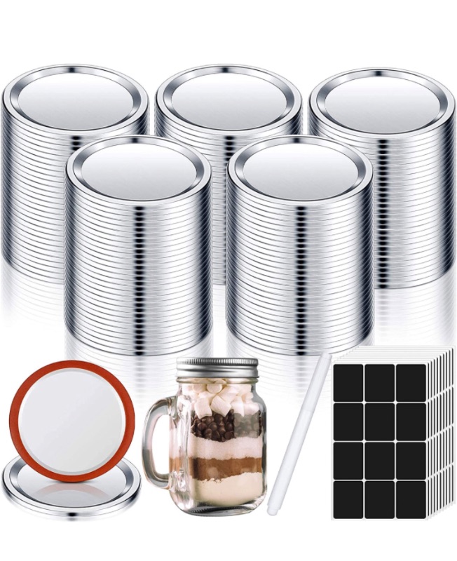 Photo 1 of 160 Pieces canning lids mason jar lids canning jar lids canning lids regular 70 mm , 120 Pieces Blackboard Labels and 1 Piece Marker Pen, Canning Lids Split-type Lids for Meal Prep, Food Storage