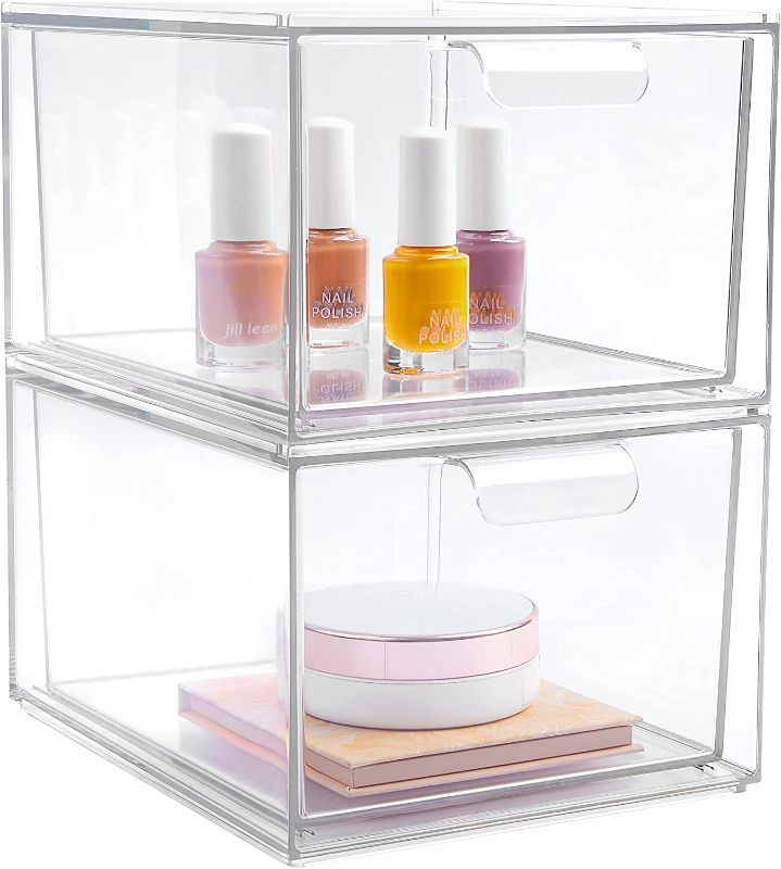 Photo 1 of 2 Pack Stackable Makeup Organizer Storage Drawers, Vtopmart 4.4'' Tall Acrylic Bathroom Organizers?Clear Plastic Storage Bins For Vanity, Undersink, Kitchen Cabinets, Pantry Organization and Storage
