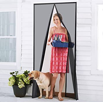 Photo 1 of [Upgraded Version] Magnetic Screen Door 50"x81", Durable Fiberglass Screen Doors for Single Door with Full Frame Hook & Loop, Strips and Push Pins, Fits Door Size up to 48"x80" Max- Black
