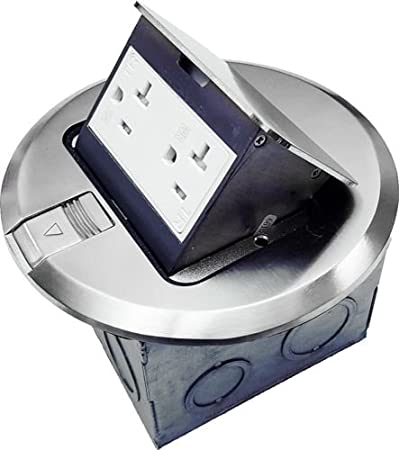 Photo 1 of 1-Gang Electrical Pop-up Stainless Steel Floor Box 20A Duplex Receptacle
