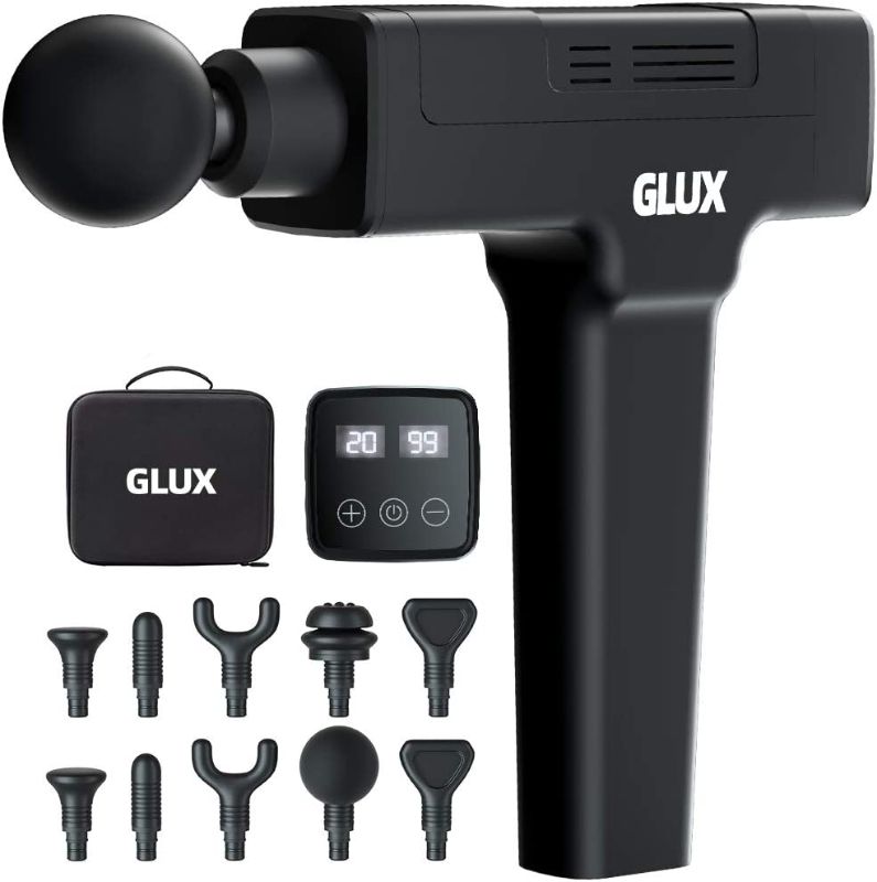 Photo 1 of GLUX Handheld Deep Tissue Massage Gun for Muscles, Back, Foot, Neck, Shoulder, Leg, Calf Pain Relief – Portable, Rechargeable, 20 Levels, Cordless Body Massager Tool for Athletes