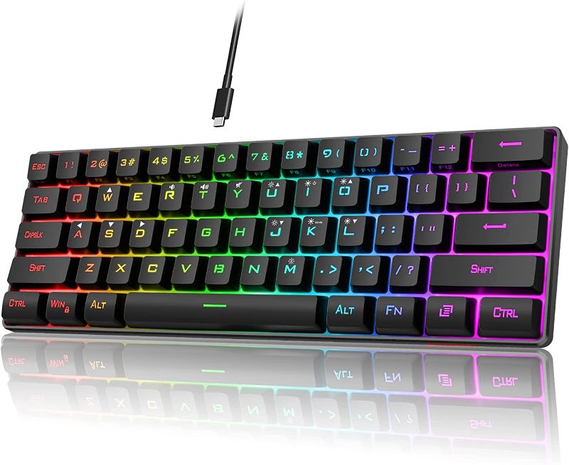 Photo 1 of RedThunder 60% Gaming Keyboard, RGB Backlit Ultra-Compact Mini Keyboard, Quiet Ergonomic Water-Resistant Mechanical Feeling Keyboard for PC, MAC, PS4, Xbox ONE Gamer