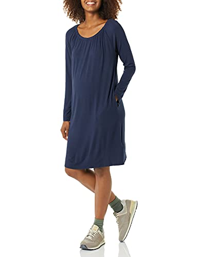 Photo 1 of Amazon Essentials Women's Gathered Neckline Maternity Dress, Navy, X-Large
