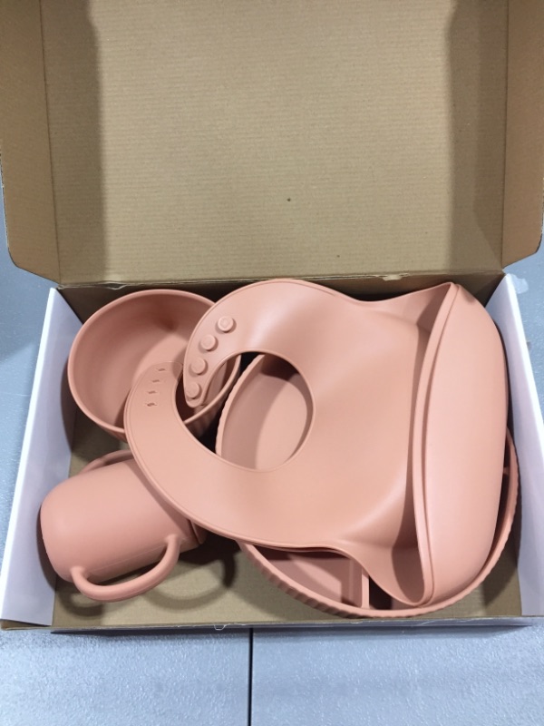 Photo 1 of Baby Led Weaning Supplies - CSFICTS Baby Feeding Set - Silicone Suction Bowls, Divided Plates, Straw Sippy Cup - Toddler Self Feeding Eating Utensils Dishes Set with Bibs, Spoons, Fork - 6 Months
