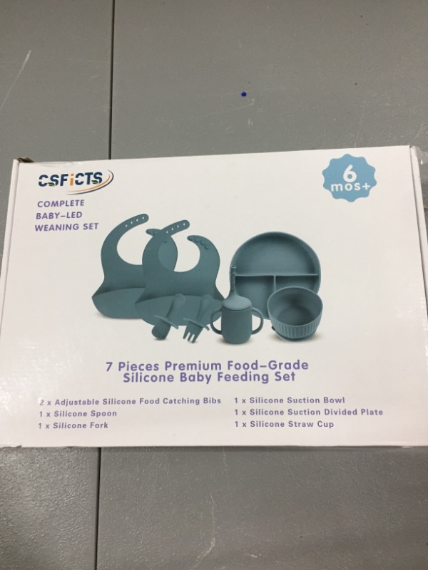 Photo 1 of Baby Led Weaning Supplies - CSFICTS Baby Feeding Set - Silicone Suction Bowls, Divided Plates, Straw Sippy Cup - Toddler Self Feeding Eating Utensils Dishes Set with Bibs, Spoons, Fork - 6 Months
