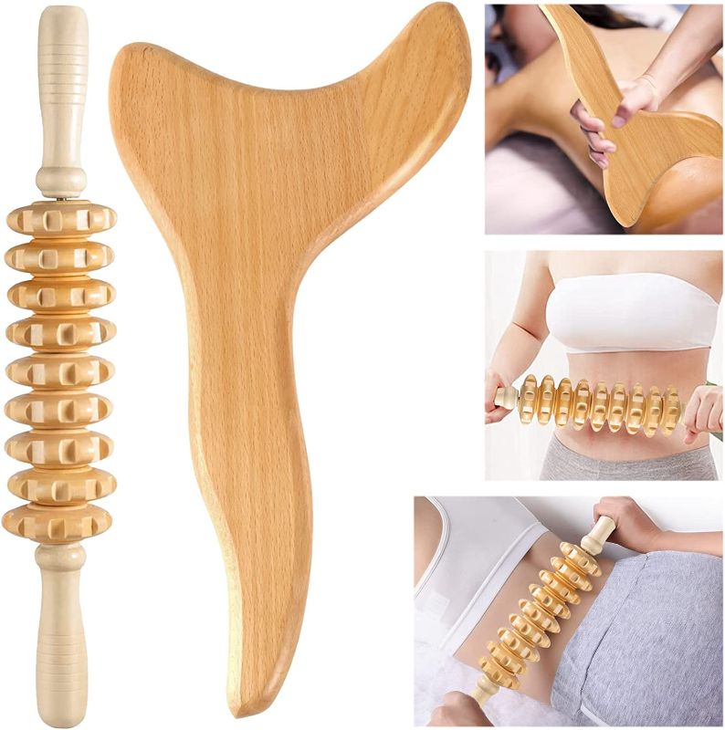 Photo 1 of 2 Pcs Wooden Gua Sha Tools Lymphatic Drainage Tool, Machomby Wood Therapy Massage Tools Manual Gua Sha Tools Anti Cellulite Massage Tool for Gua Sha Massage, Maderotherapy, Body Sculpting
