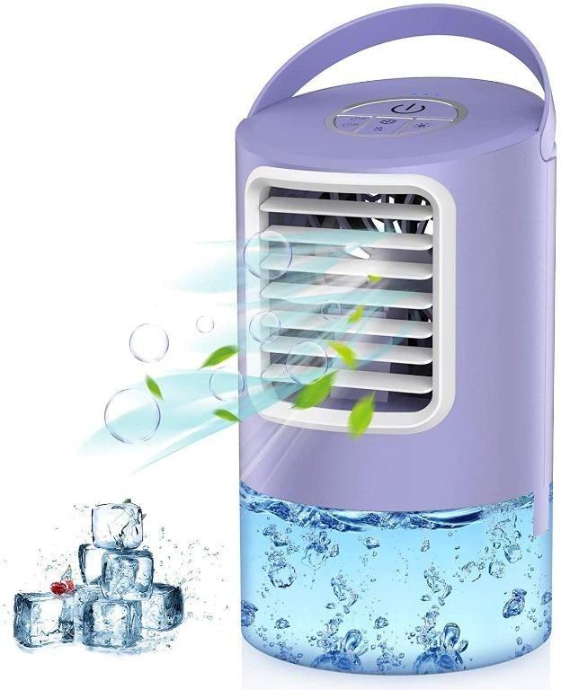 Photo 1 of Portable Air Conditioner Fan,Mini Air Cooler,4 in 1 Air Circulator, Humidifier,3 Speed Misting Fan,7 LED Night Light and Timer,for Home Office Outdoor,Purple