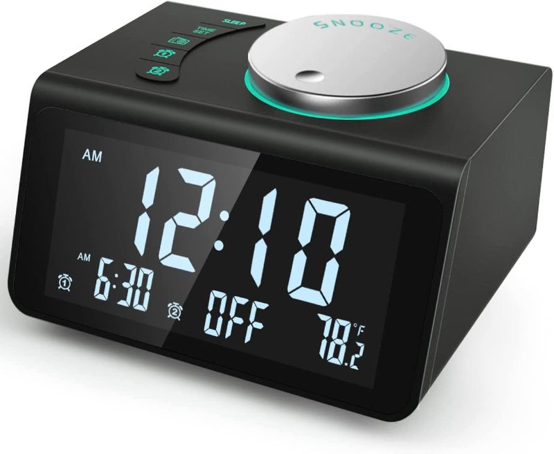 Photo 1 of ?2022 Newest ?ANJANK Small Digital Alarm Clock Radio - FM Radio,Dual USB Charging Port,Dual Alarm with 7 Alarm Sounds,Adjustable Volume&Brightness Dimmer,Temperature,Battery Backup,Sleep Timer,Bedroom
