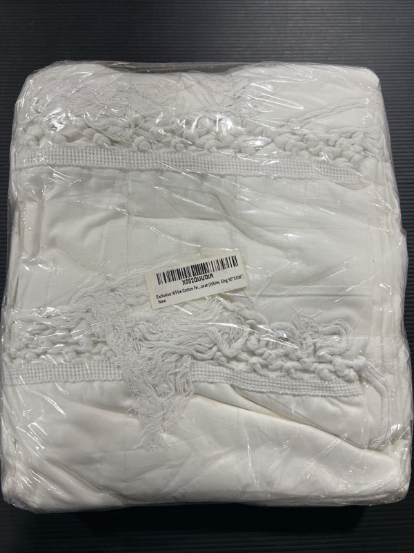 Photo 1 of 100% Cotton Bedding Set of 3, Full Size, Bohemian Duvet Cover Set with Zip Closure | 200 TC, Ultra Soft Down Comforter Covers | 1 Duvet Cover + 2 Pillow Covers | Ivory Coverlet with Tassle Design
