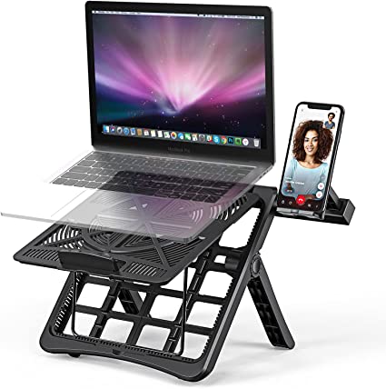 Photo 1 of Laptop Stand for Desk, Adjustable Height Computer Stand with Phone Holder Foldable Portable Laptop Riser Ergonomic Home Office Travel Notebook Stand Elevated Laptop Lift 10-17.3 inch
